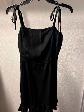 Audrey 3Plus1 Black Tie-Shoulder Ruffle-Hem Mini Dress